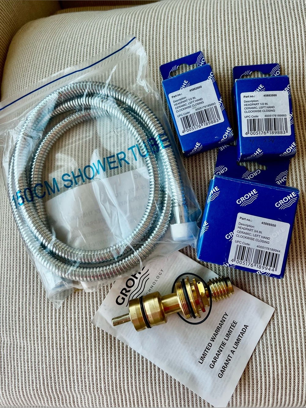 Grohe Parts~Chrome 150cm Shower Hose and Replacement Cartridge Kit